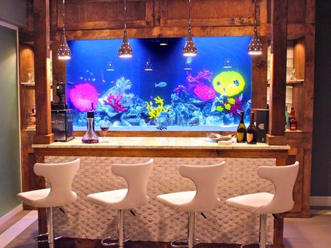 58 Exquisite home bar designs built for entertaining Aquarium Bar, Best Man Caves, Indoor Climbing Wall, Home Bar Design, Piano Bar, Salt Water Fish, Rock Climbing Wall, Indoor Climbing, Home Aquarium