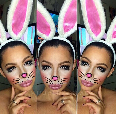 Bunny Animal Face Type, Cute Bunny Makeup, Bunny Halloween Makeup, Makeup Halloween Ideas, Bunny Face Paint, Bunny Pretty, Bunny Makeup, Minions Party, Bunny Halloween Costume