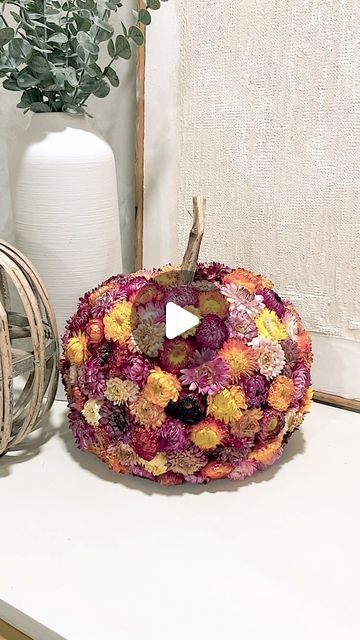 Michelle McRae on Instagram: "DIY Dried Flower Pumpkin 🌼🎃🌸

Here’s another super easy Fall craft that can be done in just a few minutes. This was a Better Homes & Garden find and, if it’s good enough for them, it’s good enough!

“Cover a faux pumpkin in beautiful, dried blooms and you’ll have a pretty fall centerpiece that will last for years.” - Better Homes & Garden

📌 Comment “dry flower pumpkins”  if you need step-by-step directions or a supply list (links earn commissions). 

🚨 Tag a friend who loves easy DIY home decor as much as we do." Flower Pumpkins, Flower Pumpkin, Easy Diy Home Decor, Easy Fall Crafts, Thanksgiving Food Desserts, Pumpkin Flower, Faux Pumpkins, Fall Craft, Dry Flower