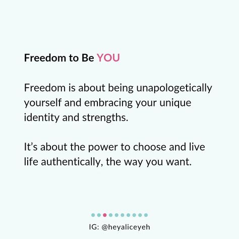 💥 Imagine living your life with TOTAL freedom where you don’t have to settle. Freedom to be YOU Freedom from FEAR Freedom to CHOOSE Freedom of IMPACT Freedom to GROW Freedom of TIME FINANCIAL Freedom 💫 Work isn’t just a means to an end but a path to living life on your own terms. 🚀 The right career can grant you all the freedoms you desire for success and fulfillment. 🤗 Embrace a career that aligns with your strengths, passions, values, and dreams. ✨ What aspects of freedom resonate most... Quotes About Freedom, Freedom From Fear, Freedom Meaning, Freedom Quotes, Time Freedom, Living Life, The Freedom, Live Your Life, Financial Freedom