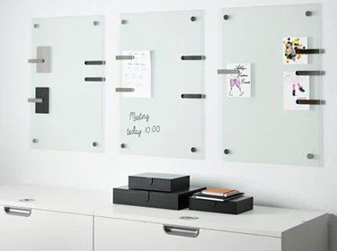 9 Organizational IKEA Items You Might've Missed | Hunker Painel Home, Ideas Habitaciones, Office Inspiration, Whiteboard, White Board, Office Design, Space Saving, Locker Storage, Office Decor