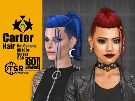 The Sims Resource - Carter Hair Sims 4 Anime, Side Ponytail, Spiked Hair, All Hairstyles, Punk Hair, Sims Hair, Cool Braids, The Sims4, Sims Mods