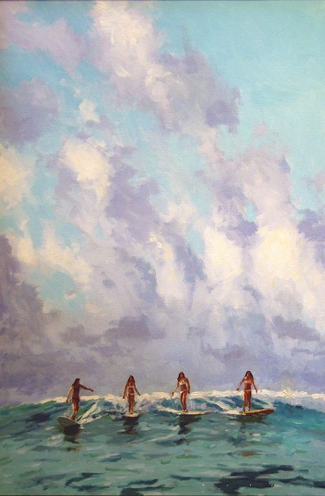 Paintings To Recreate Inspiration, Oil Painting Wall Art, Art Beach Painting, Nature Painting Inspiration, How To Paint A Wave, Inspirational Pictures Art, Painting Wall Collage, Beach Theme Painting, Surfers Painting