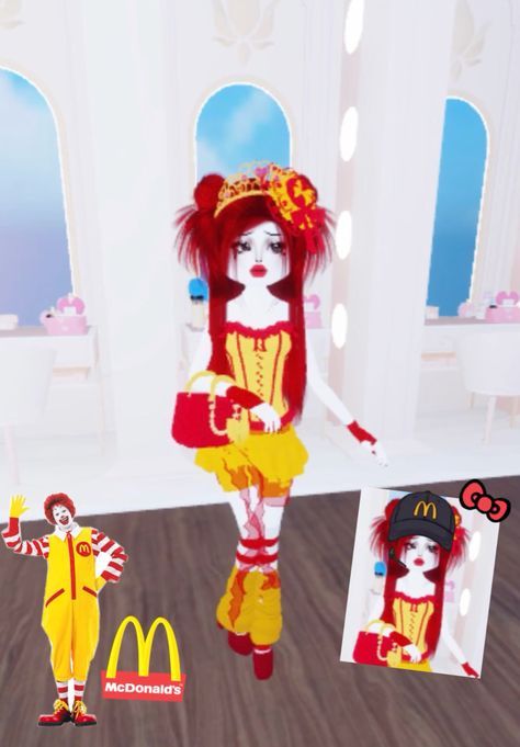 Ronald Mcdonald Dti Outfit, Ronald Mcdonald’s Dti, Food Inspired Dti Fits, Food Inspired Outfits Dress To Impress, Dti Roblox Brand Outfit, Food- Inspired Dress To Impress, Dress To Impress Ronald Mcdonald, Food Inspired Dress To Impress No Vip, Food Inspired Dti Outfit