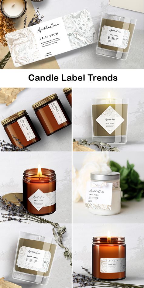 Does your candle line need a new look? We've got the 5 hottest candle label trends to take your candles up a notch for the new year. Plus, see how easy it is to create your own custom labels online. #AveryProducts #AveryWePrint #AveryLabels #Packaging #CustomLabels #Candles #CandleLabels #SoyWax #DIY #CandleMaker #Cozy #DesignTrends #GiftIdeas #Stickers #SupportSmallBusiness #SmallBusinessOwner #SoyCandles Diy Candle Labels How To Make, Fun Candle Labels, Candle Packaging Ideas Diy, Candle Names Unique, Luxury Candles Labels, Candle Label Ideas, Candle Labels Ideas, Candle Sticker Design, Free Candle Labels