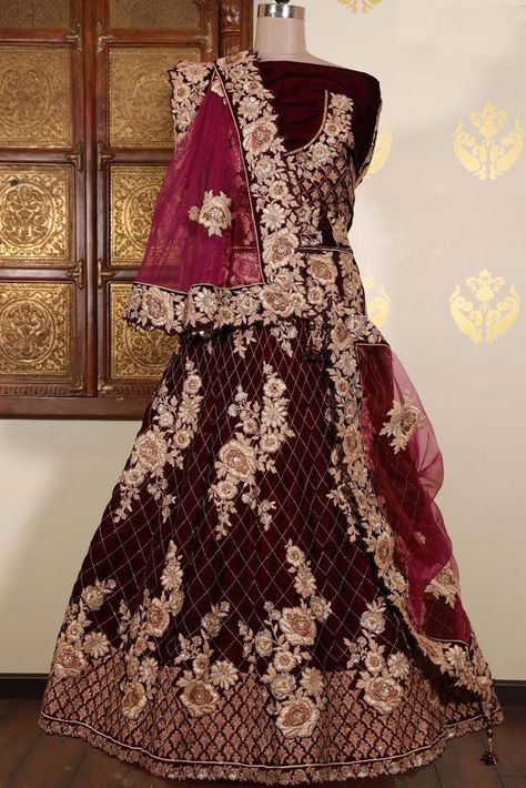 Buy Online Maroon Bridal Lehenga Choli which is made by Velvet fabric and having Zari, Thread, Embroidered work.

Blouse of this dress is having Maroon color made by Velvet fabric with Zari, Thread, Embroidered work and dupatta of this dress is in Pink color with Net fabric.

This Lehenga Choli dress is in Bridal Wear, style and we will suggest you to First Wash Dry Clean Only in first wash.
#Bridal Lehenga Choli #Fashion #Beautiful design #
Designer style #259 Marron Lehenga, Indian Lehenga Designs, Velvet Bridal Lehenga, Designer Bridal Lehenga Choli, Designer Bridal Lehenga, Lehenga Choli Online, Embroidered Velvet, Indian Lehenga, Bridal Lehenga Choli