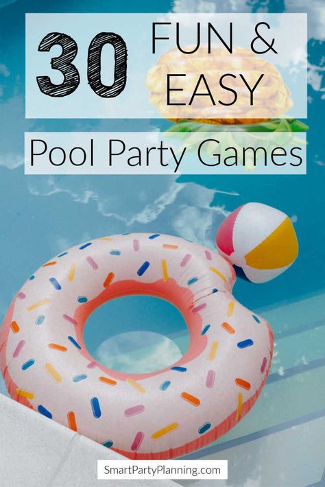 Selection of the best easy pool party games for kids, teenagers and even adults to enjoy. Use these games for a birthday party, or just to add a bit more fun when hanging out with friends and family. These fun pool games will help everyone relax and enjoy the time together. Games For A Birthday Party, Pool Party Games For Kids, Teenage Pool Party, Party Games For All Ages, Pool Games For Kids, Pool Party Activities, Fun Pool Games, School Pool, Backyard Pool Parties