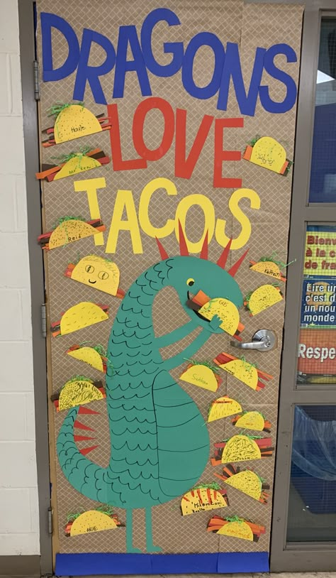 Dragon Door Decorations Classroom, Dragons Love Tacos Door Decorations, Book Character Door Decorations Classroom, Book Week Door Decorations, Book Cover Door Decorations Classroom, Book Theme Classroom Door, Love Of Reading Door Decorations, Book Door Decorating Contest, Book Themed Classroom Doors