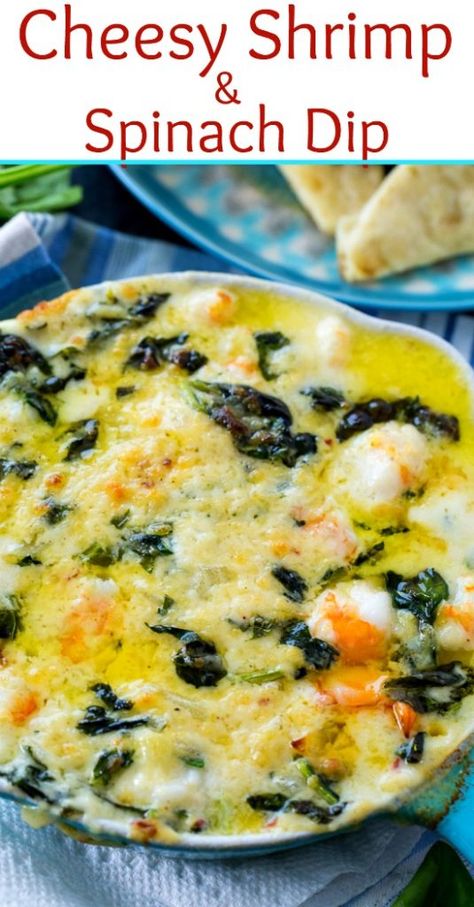 Cheesy Shrimp and Spinach Dip Spinach Dip With Shrimp, Spinach And Shrimp Dip, Spinach Shrimp Dip, Seafood Spinach Dip Recipe, Seafood Spinach Dip, Seafood Dips Recipes, Shrimp Appetizers Easy, Shrimp And Spinach, Appetizers Seafood