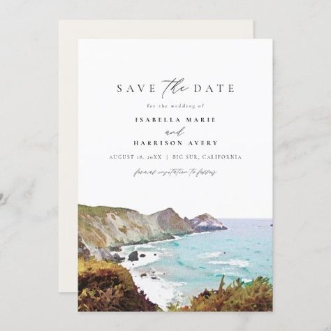 California Coastline, Wedding Watercolor, Big Sur California, Date Invitation, Beach Wedding Invitations, September Wedding, Date Cards, California Coast, Formal Invitation