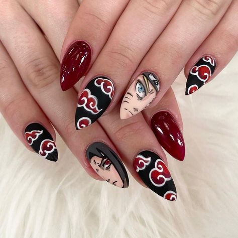 These are the most AMAZING anime nail ideas, pretty black and red Naruto nails, anime nails acrylic almond, anime nails art, amazing long anime nails Naruto, black and red anime nails designs, and general cute anime nails aesthetic! Check them out if you’re in the need for cool nail ideas! Anime Nails Naruto, Anime Nails Aesthetic, Cute Anime Nails, Anime Nails Designs, Anime Nails Acrylic, Black And Red Anime, Anime Nails Art, Anime Nail Ideas, Cool Nail Ideas