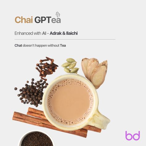 Enhanced with AI (Adrak & Ilaichi). Chat turns great with GPT (Goodness Powered Tea). #creative #creativephotography #creativeads #brandcreative #innovativemarketing #chai #teatime #openai #artificialintelligence #chatgpt #brandblinks #creativemarketing Chai Creative Ads, Tea Creative Ads, Mba Chaiwala, Tea Ads, Tea Lover Quotes, Food Marketing, Fashion Editorial Layout, Clever Advertising, Social Media Branding Design