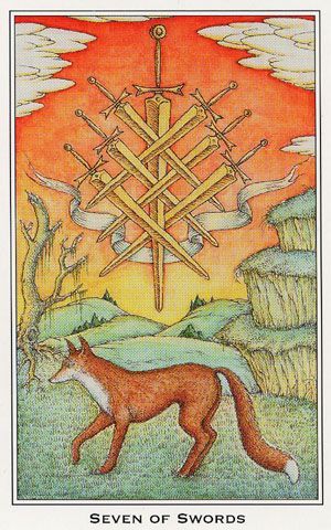 Tarot Card of the Day: Seven of Swords - A home move is the message for today, dear readers! Get out there and sign that lease or buy that house for having the seven of swords on your side for times like these is a fantastic omen. If no moves are in store, then this is a time to refresh your current living quarters - paint, clean and clear out to start anew! :) Seven Of Swords, Seven Swords, Tarot Swords, Swords Tarot, Online Psychic, Tarot Card Decks, Tarot Art, Minor Arcana, Playing Card Deck