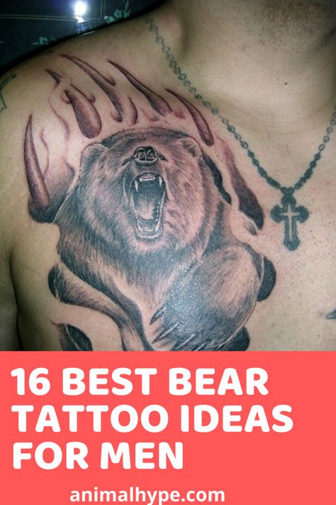 Wild animals like bears are the most popular themes for tattooing. I have compiled 16 best bear tottoo designs for men. Check out these. #tattoo #beartattoo #tattoosformen #tattooideas #beartattooideas Bears Tattoo For Men, Men Bear Tattoos, Bear Tattoos For Men Back, Tattoo Ideas For Women Back, Men’s Bear Tattoo, Grizzly Bear Tattoos For Men Shoulder, Bear Tattoo Ideas For Women, Bear Tattoos For Men, Bear Tattoo Designs For Men