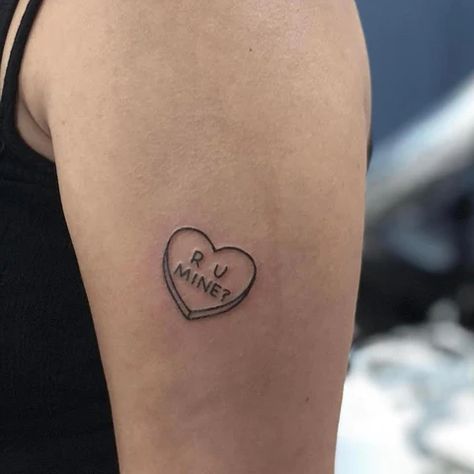 Sweet Heart Candy Tattoo, Sweetheart Candy Tattoo, Love Heart Sweet Tattoo, Sweethearts Tattoo, Heart Candy Tattoo, Candy Heart Tattoo, Lil Tattoo, Arctic Monkeys Tattoo, Hopeless Romantic Tattoo