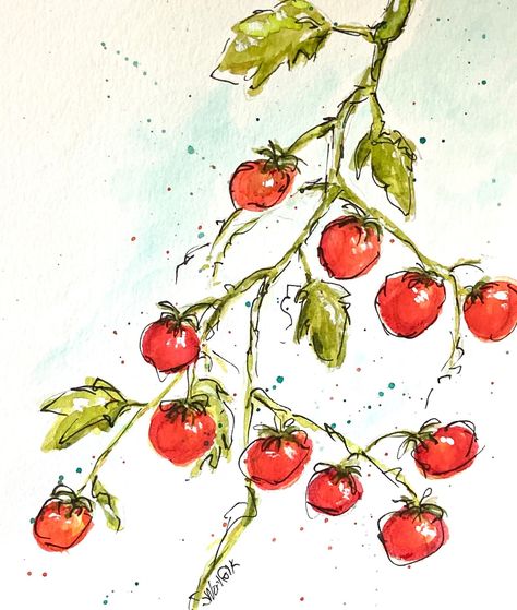 $30.95 Watercolor Tomatoes Wall Art, Original Illustration, Kitchen Decor, vegetable Garden, 8x10 Image, Free Shipping Housewarming Gift Tomato Watercolor, Cute Tomato Sketches, Easy Watercolor Vegetables, Tomato Watercolor Paintings, Watercolour Tomato, Watercolour Vegetables Simple, Vegetable Garden Watercolor, Tomato Plant Watercolor, Watercolor Tomatoes