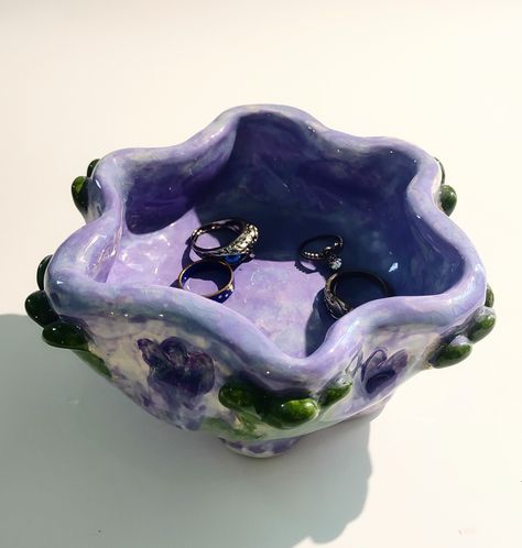 A handmade Ceramic trinket or jewelry dish Inspired by cottagecore designs from the garden and florals Perfect for rings, bracelets, necklaces, ect. Ceramic Trinkets, Clay Jewelry Tray, Trinkets Dish, Whimsy Decor, Handy Craft, Ceramic Trinket Dish, Ceramic Mixing Bowls, Ceramic Jewelry Dish, Mine Mine