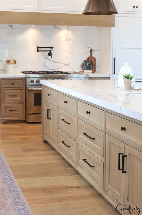 Modern Farmhouse Kitchen. Island Sink, Farmhouse Kitchen Remodel, Wood Island, White Kitchen Remodeling, Farmhouse Kitchen Design, Kitchen Remodel Before And After, New Kitchen Cabinets, Wood Kitchen Cabinets, Classic Kitchen