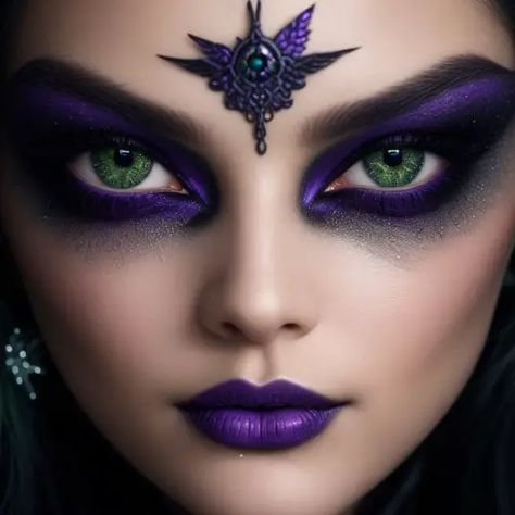 37 Simple Halloween Eye Makeup Ideas For 2023 Simple Halloween Eye Makeup, Purple Witch Makeup, Halloween Eye Makeup Ideas, Pretty Witch Makeup, Dark Halloween Makeup, Witchy Makeup, Witch Eyes, Purple Witch, Dark Halloween