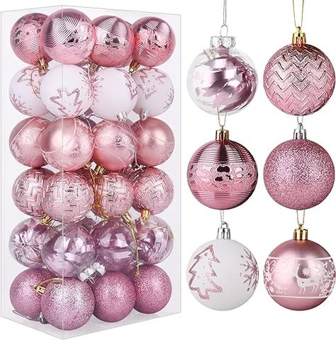 VAINECHAY Christmas Balls Ornaments Shatterproof Pink White Christmas Tree Ornament Multicolor Xmas Trees Decorations, 2.36 inches, Set of 36pcs Pink White Christmas, Christmas Led String Lights, Pink Christmas Ornaments, Christmas Decorations Bedroom, Xmas Tree Ornament, Merry Christmas Decoration, Xmas Tree Decorations, Christmas String Lights, Christmas Banners