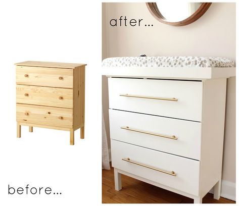 the picket fence projects: A changed changing table Diy Changing Table, Tarva Dresser, Ikea Basket, Ikea Tarva Dresser, Ikea Tarva, Ikea Play Kitchen, Changing Table Topper, Ikea Dresser, Baby Changing Tables