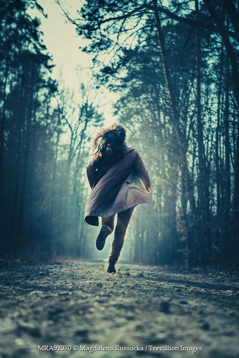 Magdalena Russocka WOMAN RUNNING IN WINTRY FOREST Women Scary Photography, Calming Images, Beyond The Lights, Wattpad Background, A Court Of Wings And Ruin, Forest Girl, People Running, Ancient Forest, Forest Art