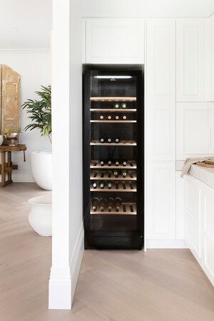 Black Wine Fridge, Classic White Kitchen Design, Tall Wine Fridge, Provincial Home, Three Birds Renovations, Island Bench, Three Birds, Butler's Pantry, White Plates