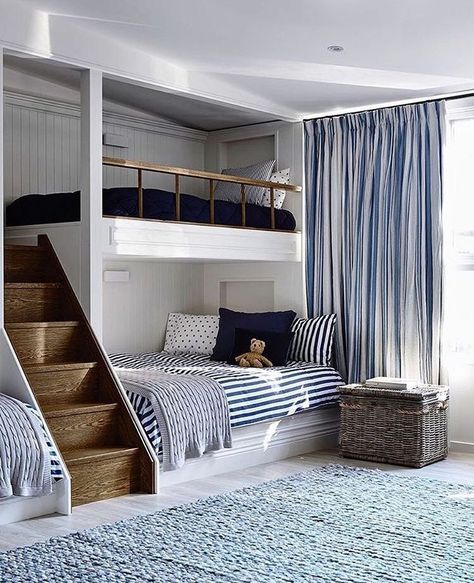 Ralph Lauren boys room... Mezzanine Bedroom, Modern Bunk Beds, Nautical Bedroom, Bunk Beds With Stairs, Bunk Bed Designs, Kids Bunk Beds, Coastal Living Room, Boys Bedrooms, Restaurant Interior Design