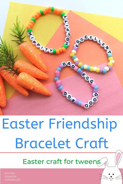 Easy Easter Ideas, Friendship Crafts, Easter Craft Projects, Letter Bead Bracelets, Bead Stopper, Fun Easter Crafts, Bracelet Craft, Bead Charms Diy, Easter Craft