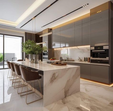 Linear Kitchen Design, Large Kitchen Island Ideas, Kitchen Interior Design Modern Luxury, British Kitchen Design, Linear Kitchen, Modern Luxury Kitchen, Elegant Kitchen Design, Desain Pantry, Kitchens Luxury