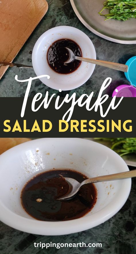 Sugar-Free Teriyaki Salad Dressing - Tripping On Earth Teriyaki Salad Dressing Recipe, Teriyaki Salad Dressing, Teriyaki Salad, Teriyaki Dressing, Sugar Free Salad Dressing, Healthy Dressing Recipes, Easy Salad Dressing, Honey And Soy Sauce, Asian Salad