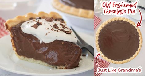 Old Fashioned Chocolate Pie - CincyShopper Best Chocolate Pie Recipe, Easy Chocolate Pie Recipe, Grandma's Chocolate Pie, Old Fashioned Chocolate Pie, Homemade Chocolate Pie, Easy Bread Machine Recipes, Fresh Whipped Cream, Chocolate Pie Recipes, Easy Pie Recipes