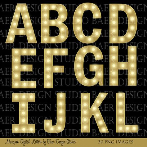 MARQUEE LETTERS:Digital Fonts, Gold Marquee Letters, Graduation Clipart, Broadway Lights, Marquee Font, Marquee Lights, Marquee Alphabet by BaerDesignStudio on Etsy Digital Quotes, Open House Invitation, Font Png, Quotes Printable, Digital Alphabet, Halloween Letters, Blog Backgrounds, Marquee Sign, Marquee Lights