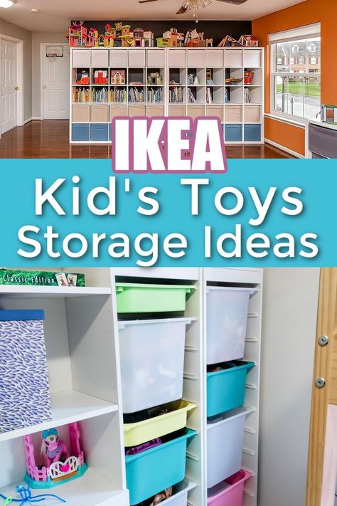 IKEA Kid's Toys Storage Ideas Ikea Kids Toy Storage Ideas, Toys Storage Ideas, Playroom Toy Storage Ideas, Ikea Storage Solutions, Kids Storage Solutions, Kids Playroom Storage, Living Room Toy Storage, Pool Toy Storage, Outdoor Toy Storage