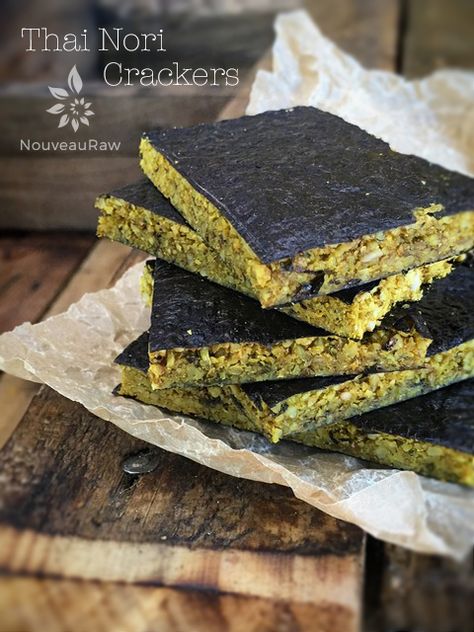 Thai Nori Crackers (raw, vegan, gluten-free, nut-free) Raw Vegan Crackers, Nori Crackers, Raw Crackers, Nori Seaweed, Raw Recipes, Tasty Snacks, Homemade Crackers, Vegan Crackers, Raw Diet