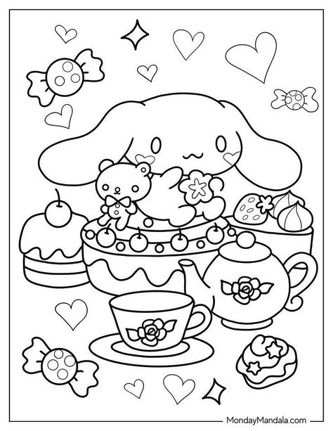 Cinnamoroll Coloring Pages, Sanrio Coloring Pages, Sanrio Coloring, Hello Kitty Colouring Pages, Family Coloring Pages, Kitty Coloring, Hello Kitty Coloring, Kitty Drawing, Kawaii Sanrio