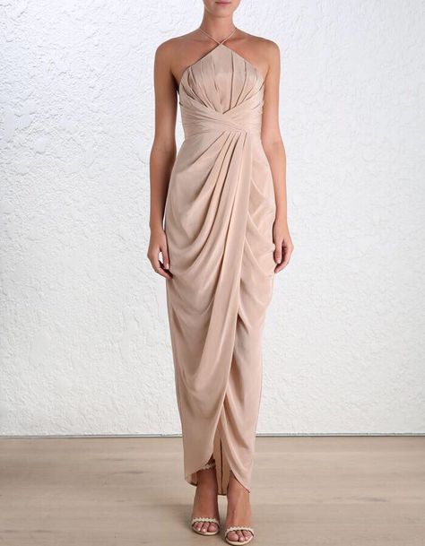 Silk Tuck Dress by Zimmermann in Peony Cowl Dress Draping, Cowl Draping, Cowl Drape Dress, Silk Drape Dress, Tuck Dress, Draped Saree, Drape Gowns, Draping Fashion, Cowl Dress