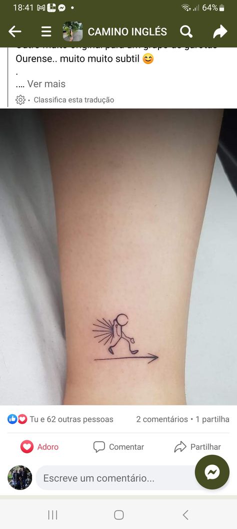 Camino De Santiago Tattoo Ideas, Camino Shell Tattoo, El Camino Tattoo, Camino Tattoo Santiago, Camino Tattoos, Camino Tattoo, Stick Figure Tattoo, Portuguese Tattoo, Island Tattoo