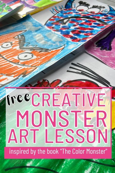 Color Books For Kindergarten, Kindergarten Art Projects Based On Books, The Color Monster Art Project, Scribble Monster Art Lesson, Color Monster Art Lesson, Monster Day At School, Color Monster Art Project, The Color Monster Printable, The Color Monster Craft