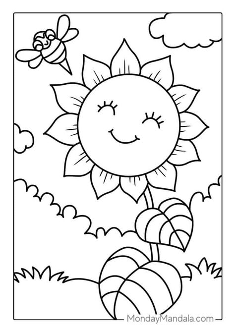 Spring Flower Coloring Pages Free Printable, Sunflower Colouring Pages, Spring Coloring Pages For Toddlers, Spring Coloring Sheets Free Printables, Summer Coloring Sheets Free Printable, Sunflower Coloring Pages Free Printable, Preschool Coloring Sheets Free Printable, Colouring Pictures For Kids, Spring Coloring Pages Free Printable