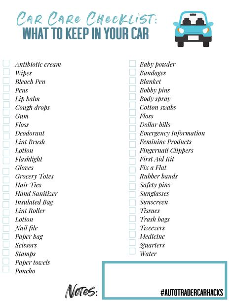 Car Care Checklist, Car Checklist, Car Must Haves, Car Life Hacks, Car Facts, Auto Maintenance, Car Emergency Kit, Car Care Tips, Emergency Preparedness Kit