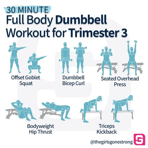 Third Trimester Full Body Workout, Third Trimester Workout At Home, Loose Weight While Pregnant, Second Trimester Workouts, Third Trimester Workout, Birth Prep, Full Body Dumbbell, Pregnancy Exercises, Pregnancy Exercise