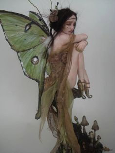 Moth Fairy, Ooak Fairy, Luna Moon, Green Fairy, Clay Fairies, Love Fairy, Fairies Elves, Fairy Figurines, Fairy Magic