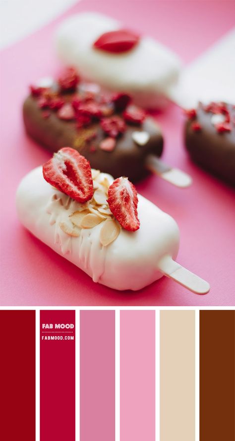 Color inspiration images Archives 10 - Fab Mood | Wedding Colours, Wedding Themes, Wedding colour palettes Strawberry Chocolate Color Palette, Red Pink Brown Color Palette, Pink Christmas Palette, Dessert Color Palette, Strawberry Color Palette, Red And Pink Color Palette, Mustard Color Scheme, Wedding Colour Palettes, Sage Color Palette