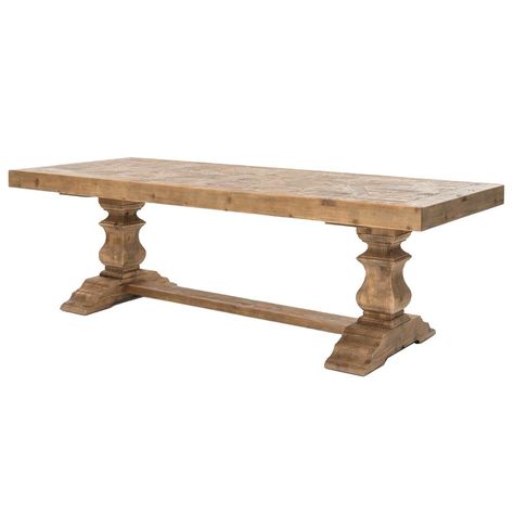 Ellicott Rustic Lodge Bleached Pine Trestle Dining Table 31"D - 40"D | Kathy Kuo Home Log Cabin Dining Room, Bleached Pine, Pine Dining Table, Dining Table Rustic, Farmhouse Tables, Summer Dining, Trestle Dining Tables, Trestle Table, Rustic Lodge