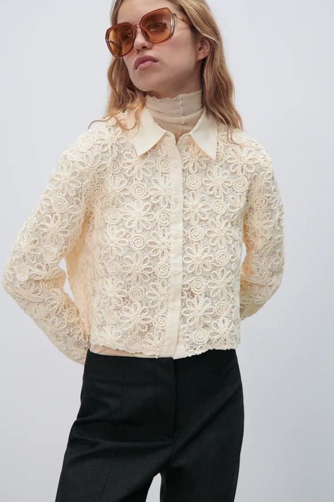 Women's Shirts & Blouses | Online Sale | ZARA United States White Oxford Shirt, Oversized Denim Shirt, Blouse Zara, Distressed Shirt, Popover Shirt, Cropped Blouse, Velvet Blouses, Zara Blouse, Plaid Blouse