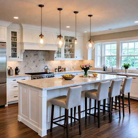 Small Kitchen With Long Island, Seated Island Kitchen, Kitchen Island 4 Seats, Island Designs For Kitchen, Island With Seating On Two Sides, Small Kitchens With Islands, Island Storage Ideas, Kitchen Island With Seating For 4, Large Kitchen Island With Seating