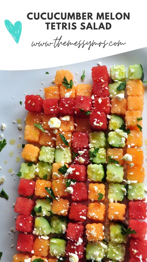 Tetris Salad, Savory Melon Salad, Summer Melon And Prosciutto Salad, Watermelon Mint Salad Summer, Firehouse Recipes, Melon And Feta Tetris Salad, Marinated Watermelon Salad With Spicy Chipotle-lime Vinaigrette, Honey Vinaigrette, Melon Salad