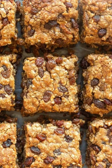 Chex Snacks, Oatmeal Raisin Bars, Raisin Bars, Lactation Snacks, Protein Sweets, Raisin Muffins, Oatmeal Cookie Bars, Raisin Cookie, Raisin Recipes