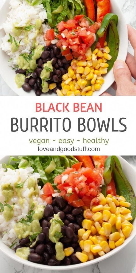 Plant Based Bowls, Black Bean Burrito Bowl, Bean Burrito Bowl, Avocado Salsa Verde, Black Bean Burrito, Plant Based Diet Meals, Bean Burrito, Bowl Meals, Healthy Bowl